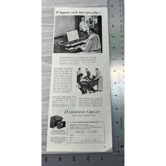Hammond Organ Vintage Print Ad 1952 Church Model Chicago IL - Picture 3 of 5